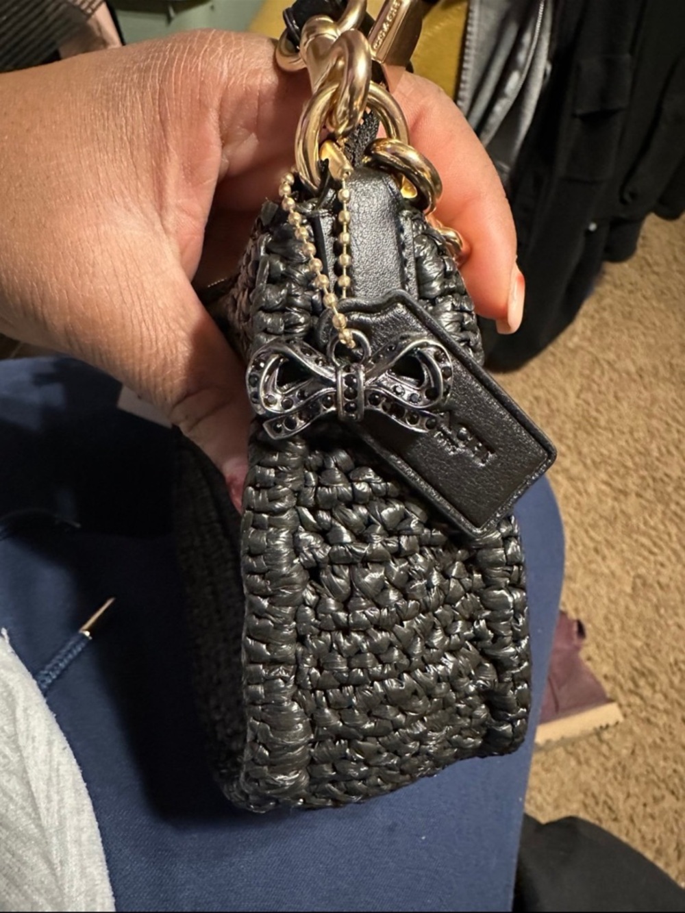 Coach Black Woven Mini Crossbody with Gold Logo - Picture 3 of 6